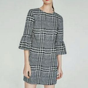 Zara plaid mini dress with cool bell sleeves